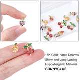 12Pcs 4 Styles Brass Micro Pave Cubic Zirconia Charms, Fruit, Real 18K Gold Plated, 3pcs/style