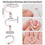 100Pcs 316 Surgical Stainless Steel Earring Hooks, Ear Wire with Ball, Rose Gold, 16x16~19.5x3mm, Hole: 2mm, Pin: 0.7mm