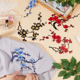 6Pcs 6 Style Plum Blossom Shape Appliques, Embroidery Thread Iron on/Sew on Cloth Patches, Costume Accessories, Mixed Color, 150~215x120~205x1mm 1pc/style