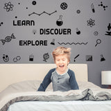 PVC Wall Stickers, for Home Living Room Bedroom Decoration, Black, Chemistry Theme Pattern, 900x390mm