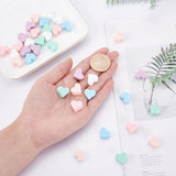 36Pcs 6 Colors Food Grade Eco-Friendly Silicone Beads, Chewing Beads For Teethers, DIY Nursing Necklaces Making, Heart, Mixed Color, 13x14x8mm, Hole: 2mm, 6pcs/color
