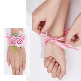 2PCS Silk Wrist Corsage, with Plastic Imitation Flower, for Wedding, Party Decorations, Hot Pink, 350mm