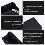 Felt Purse Organizer Insert, Handbag Crossbody Bag Organiser Accessories with Zipper, Rectangle, Black, 53x127x78mm
