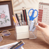 Transparent Acrylic Pen Holders, 3 Compartments, Rectangle, Clear, 122x81x98mm, Inner Diameter: 45.5x61mm & 33x121.5mm