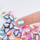 250pcs 10 Colors Handmade Polymer Clay Beads, Rainbow, Mixed Color, 6~9x8~11x4mm, Hole: 1.6mm, 25pcs/color