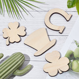 MAYJOYDIY US Unfinished Wooden Cutouts, for Saint Patrick's Day, Shamrock/Clover/Hat, Old Lace, 7.9~8.7x7.55~9x0.75cm, 2pcs/style, 4 style, 8pcs/box