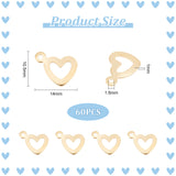 60Pcs 304 Stainless Steel Open Heart Pendants, Hollow, Golden, 10.5x14x1mm, Hole: 1.6mm