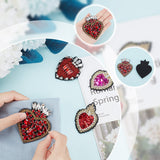 8Pcs 4 Style Sacred Heart Glass Rhinestone Appliques, Sew on Felt Patches, Costume Ornament Accessories, Mixed Color, 61.5~79x43~64x5.5~7mm, 2pcs/style