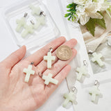 12Pcs 3 Effects Synthetic Luminous Stone Pendants, Religion Cross Charm, with Platinum Tone Alloy Findings, Light Goldenrod Yellow, 28~29x17.5~18x5.5~6.5mm, Hole: 3.5x7mm, 4pcs/effect