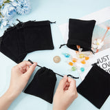 20Pcs Rectangle Velvet Drawstring Pouches, Candy Gift Bags Christmas Party Wedding Favors Bags, Black, 12x10cm