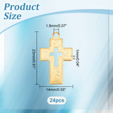 24Pcs Ion Plating(IP) 304 Stainless Steel Pendants, Cross Charms, Religion, Golden, 23x14x1mm, Hole: 1.8mm