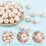 Printed Natural Wood European Beads, Undyed, Large Hole Beads, Round with Face, PapayaWhip, 23~24x22.5mm, Hole: 5~6mm, 100pcs/set