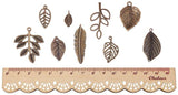 Tibetan Style Alloy Pendants, Leaf, Antique Bronze, 16~38x8~28x1~4mm, Hole: 1~2.5mm, Packaging Box: 14x10.8x3cm
