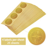 Self Adhesive Gold Foil Embossed Stickers, Medal Decoration Sticker, Star, 5x5cm