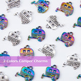 40Pcs 2 Colors Tibetan Style Zinc Alloy Pendants, Camping Car, Mixed Color, 18x19x2.5mm, Hole: 2mm, 20pcs/color