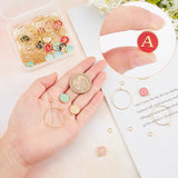 DIY Wine Glass Decoration Making Kits, Including 1 Set Flat Round with Alphabet Alloy Enamel Charms, 26Pcs Brass Wine Glass Charm Rings and 60Pcs Iron Jump Rings, Golden, Colorful, 14x12x2mm, Hole: 1.5mm