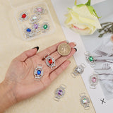 14Pcs 7 Colors Silver Plated Brass Rhinestone Connector Charms, Flower/Rectangle Links Ornament for Bikini Decoration, Mixed Color, 18.5x35x5mm, Hole: 9.5x4mm, 2pcs/color