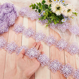 Organza Ribbon, with ABS Plastic Imitation Pearl Bead, Flower, Lilac, 2-3/8 inch(60mm), about 5.00 Yards(4.57m)/Roll