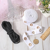 4 Yards Cotton Ribbons with Golden Tone Eyelet Rings, for Garment Accessories, with 10M Black Cotton String Threads, White, Ribbon: 1 inch(25mm), Cotton String Threads: 3mm