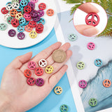 100Pcs Peace Sign Synthetic Turquoise Beads, with 10.93 Yards Elastic Thread for DIY Stretch Bracelets Making Kits, Mixed Color, 15x4mm, Hole: 1.5mm