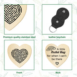 1Pc Heart Shape 201 Stainless Steel Commemorative Decision Maker Coin, Pocket Hug Coin, with 1Pc PU Leather Storage Pouch, Labyrinth Pattern, Heart: 26x26x2mm, Clip: 105x47x1.3mm