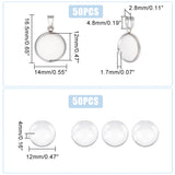 DIY Blank Dome Flat Round Pendant Making Kit, Including 304 Stainless Steel Pendant Cabochon Settings, Glass Cabochons, Stainless Steel Color, 100Pcs/box