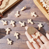 100Pcs Wooden Pendants, Dyed, Religion Cross Charms, Linen, 21~22x14~15x4~5mm, Hole: 1.8mm