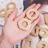Handmade Reed Cane/Rattan Woven Linking Rings, For Making Straw Earrings and Necklaces, Mixed Shapes, Lemon Chiffon, 12.5x8.5x1.8cm, 6pairs/box