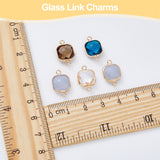 20Pcs 5 Colors Transparent K9 Glass Connector Charms, with Light Gold Plated Brass Findings, Faceted, Square Links, Mixed Color, 16.5x10.5x5.5mm, 4pcs/color