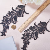 Polyester Embroidery Flower Lace Appliques, Sew on Ornament Accessories, Black, 242x100x1.5mm