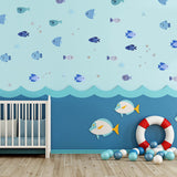 PVC Wall Stickers, Wall Decoration, Fish Pattern, 800x290mm, 2 sheets/set