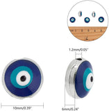 Alloy Beads, with Enamel, Flat Round with Evil Eye, Platinum, Blue, 10x6mm, Hole: 1.2mm, 40~50pcs/box