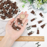 100Pcs Faux Suede Tassel Pendant Decorations, with CCB Plastic Cord Ends, Platinum, Coconut Brown, 35~37x10mm, Hole: 2.5~3mm