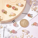 Natural Agate Charms, with Golden Tone Brass Findings & Green Enamel, Peach, Pale Violet Red, 14x10mm, Hole: 3.4mm, 10pcs/box