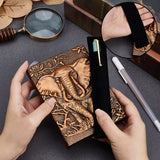 1Pc Rectangle Cloth Pen Bag, 1 Book A6 3D Embossed PU Leather Notebook, with Paper Inside, for School Office Supplies, Elephant, Notebook: 135x99~100x21~22mm, Pen Bag: 165x30x0.5mm