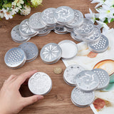 24pcs 6 style  Aluminium Hollow Candle Canister Lids, Scented Candle Toppers, Mason Jar Lids, Flat Round, Silver, Mixed Patterns, 70~7.05x1.25~1.3cm, Inner Diameter: 6.6cm, 4pcs/style