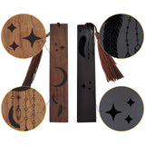 1 set Rosewood & African Blackwood Bookmarks Set, Laser Engraving, Rectangle, Feather Pattern, 148x25mm, 2pcs/set