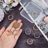 12Pcs 2 Colors Rack Plating Brass Open Cuff Ring Settings, for Half-drilled Beads, Long-Lasting Plated, Heart Leaf, Platinum & Golden, Inner Diameter: 18mm, 6Pcs/color