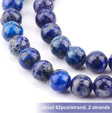 2 Strand Natural Lapis Lazuli Round Bead Strands, 6mm, Hole: 1mm, about 62pcs/strand, 15.5 inch