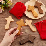 6Pcs 3 Colors Wood Hand-held Cross, Praying Cross, for Christian Gift, Religious Table Altar Decoration, with 6Pcs Rectangle Velvet Pouches, Mixed Color, 102~120x54.5~100x15mm, 2pcs/color