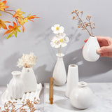 6Pcs 6 Style Mini Ceramic Floral Vases for Home Decor, Small Flower Bud Vases for Centerpiece, Mixed Shape, White, 43~65x70~100mm, Hole: 15~25mm, 1pc/style