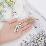 210Pcs 6 Style Handmade Porcelain Beads, Rondelle with Flower Pattern, Mixed Color, 8~8.5x7~7.5mm, Hole: 3~3.5mm, 35pcs/style