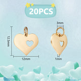 20Pcs 304 Stainless Steel Pendants, Heart with Heart, Golden, 12x12.5x1mm, Hole: 3mm
