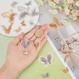 20Pcs 5 Style Brass Links/Connectors, with Crystal Rhinestone, Butterfly, Platinum & Light Gold, 16~37x23~50x3.5~8mm, Hole: 1.2mm, 4pcs/style