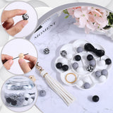 DIY Keychain Making Kit, Including Polygon & Round Silicone & Unfinished Wood Beads, PU Leather Tassel Pendants, Iron Split Key Rings, Black, 45Pcs/bag