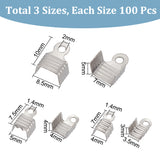 300Pcs 3 Size 304 Stainless Steel Folding Crimp Ends, Fold Over Crimp Cord Ends, Stainless Steel Color, 7~10x4~8.5x3~5mm, Hole: 1.4~2mm, Inner Diameter: 3.5~7mm, 100Pcs/size