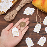 200Pcs Word Thank You Paper Gift Tags, Hange Tags, For Garment Accessories, with 1 Bundle Jute Cord, Gold, Card: 4x2.5x0.03cm, Hole: 3.5mm