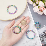 4Pcs 4 Styles Zinc Alloy Spring Gate Rings, Polygon Bamboo Stick Shape, Rainbow Color, 29~49x29~49x6mm, 1pc/style