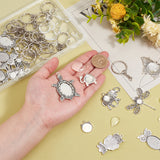 DIY Keychain Making Kit, Including Iron Split Key Rings, Alloy Pendant Cabochon Settings, Glass Cabochons, Butterfly & Dragonfly & Owl & Turtle & Elephant, Antique Silver, 72Pcs/box