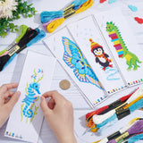 4 Sets 4 Style DIY Sea Horse/Penguin/Dinosaur/Butterfly Pattern PP Bookmarks Cross Stitch Kits, including Polyester Thread, Sewing Needles, Threader, Mixed Color, 227~230x78~80x0.8~0.9mm, 1 set/style